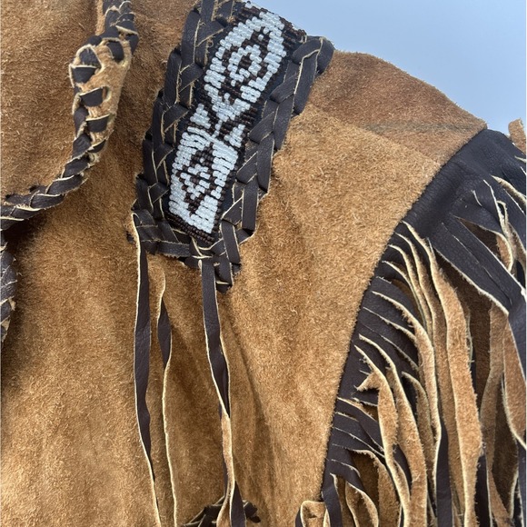 Cocobee Cowboy Western Suede Leather Jacket With Beadwork Tan Men's‎ 5XL - Picture 4 of 10